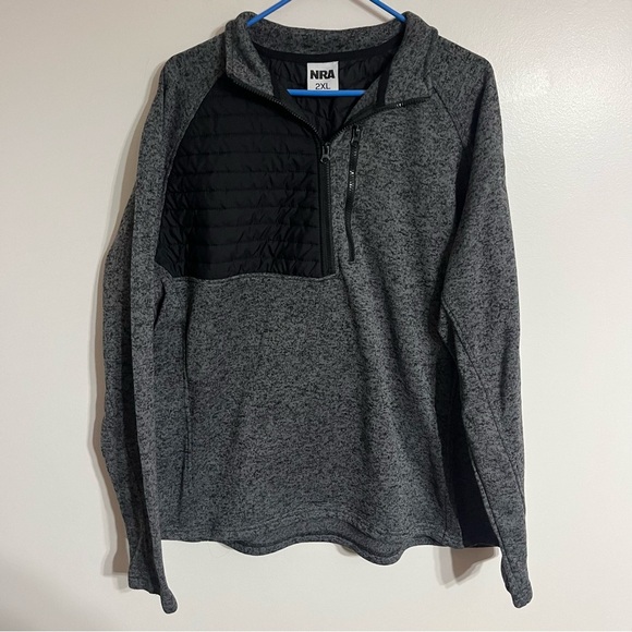 NRA Mens Pullover Jacket 1/4 Zip Black Gray Logo Mock Neck Size 2XL - Picture 1 of 6